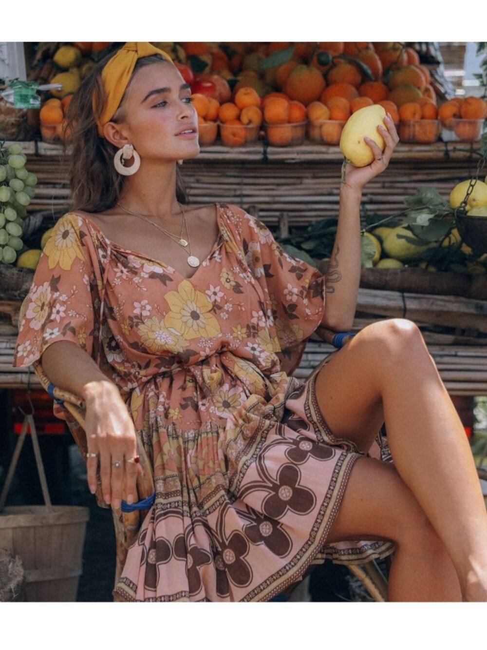 Spell & the Gypsy Collective Buttercup Mini Dress Sunrise Caramel Belted Small